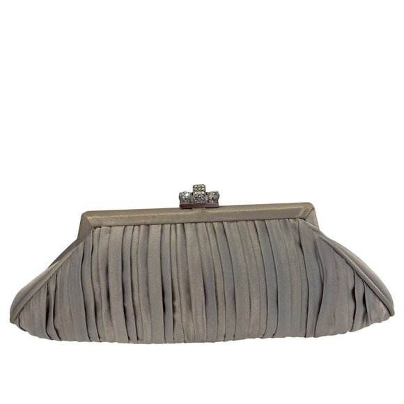 Vintage Sondra Roberts Pleated Satin Clutch Purse With Rhinestone Clasp Evening - Picture 15 of 15